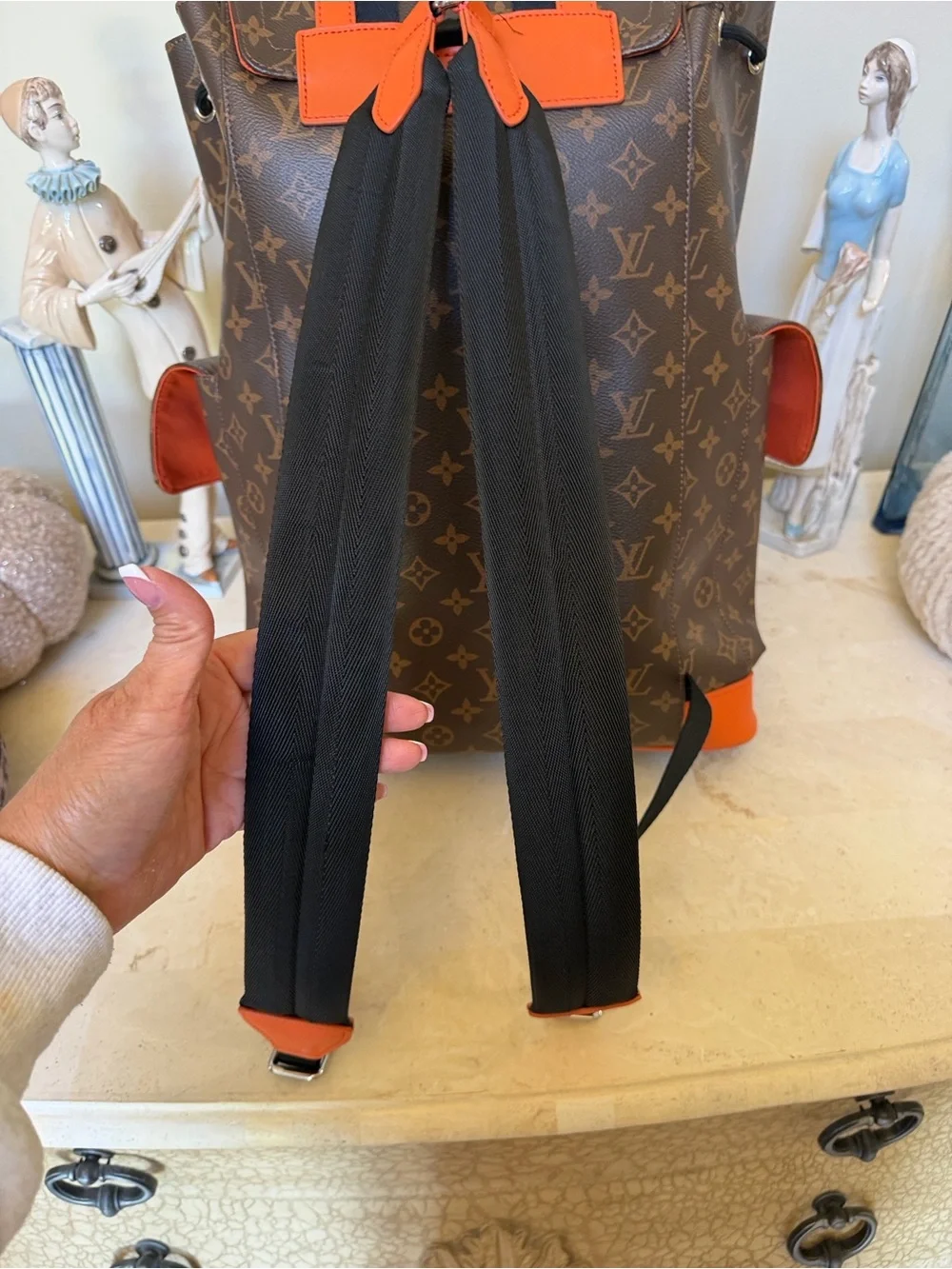 LUX inspired Brown Monogram Backpack with Orange Trim